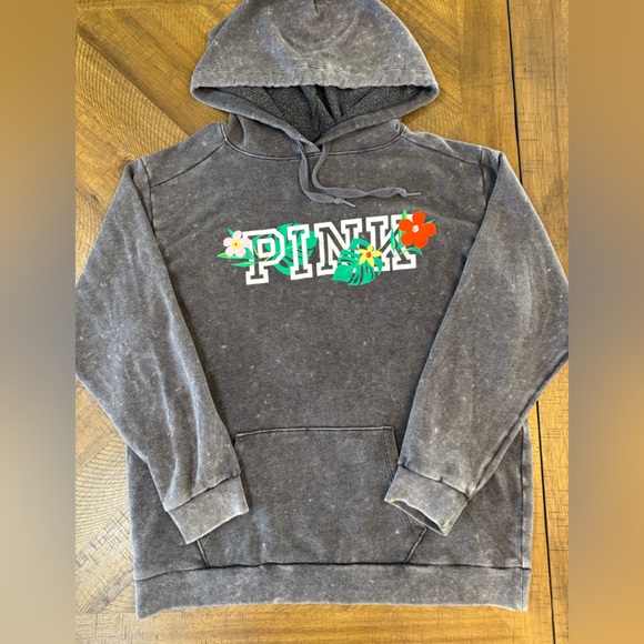 PINK Victoria's Secret Hawaii Charcoal Acid Wash Campus Hoodie Size Medium - Picture 3 of 10